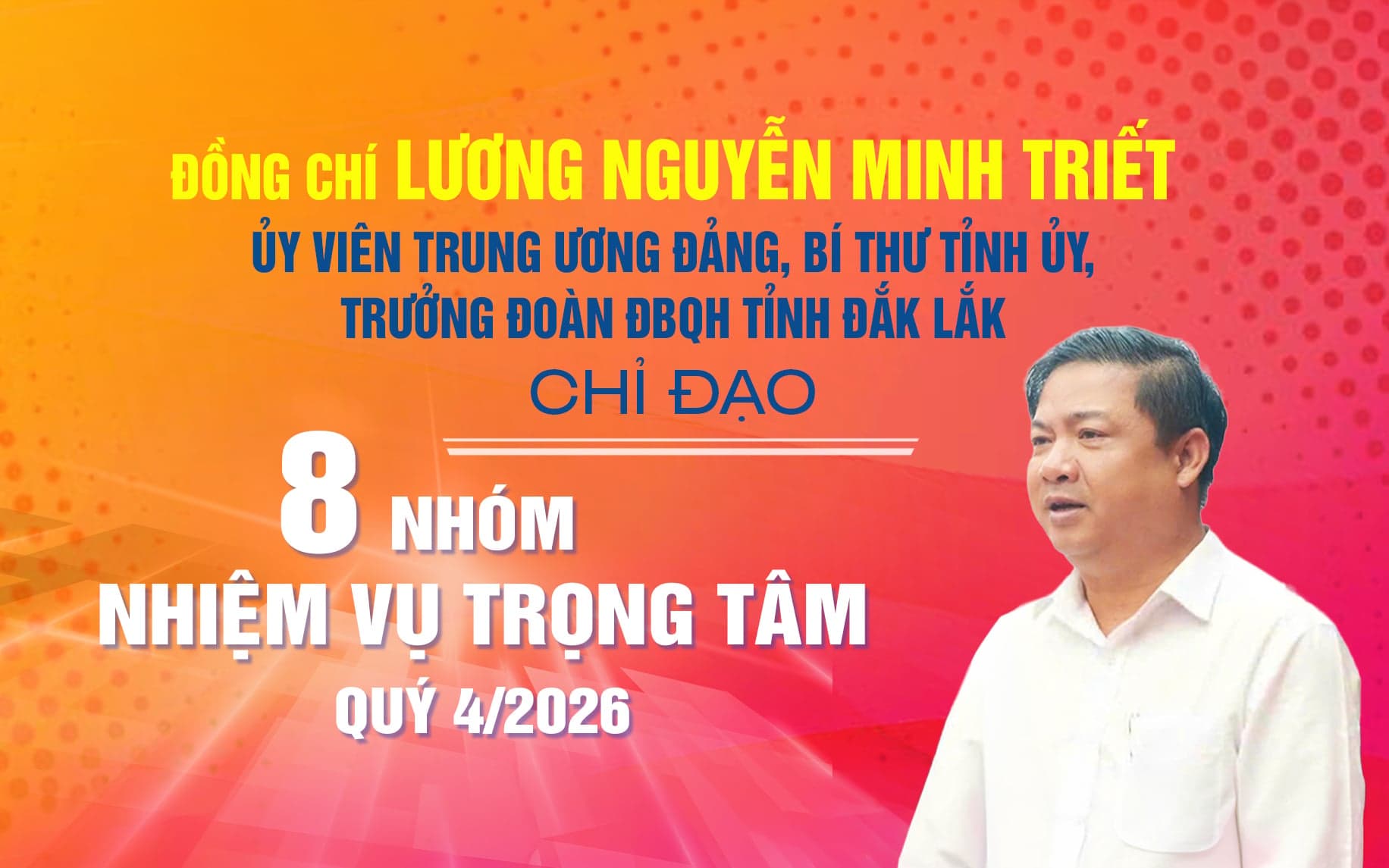 (Infographic) Chỉ đạo của Bí thư Tỉnh ủy Lương Nguyễn Minh Triết về 8 nhiệm vụ trọng tâm trong quý 4/2026
