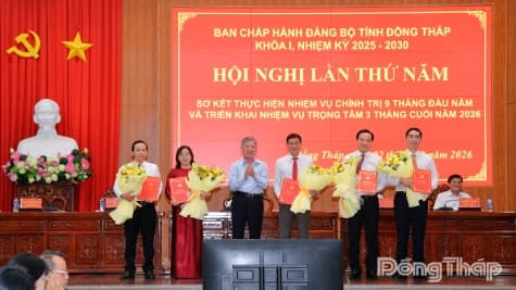 Ban Bí thư chỉ định 5 đồng chí tham gia Ban Chấp hành Đảng bộ tỉnh Đồng Tháp