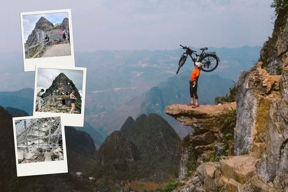 Erecting barriers to prevent tourists from risking their lives checking in at the "death cliff" in Tuyen Quang.